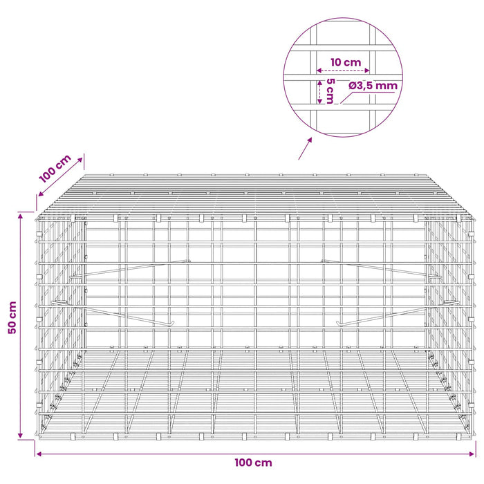 Gabion cu Sârmă de 3,5 mm și Plasă de 5x10 cm 100x100x50 cm WALTI
