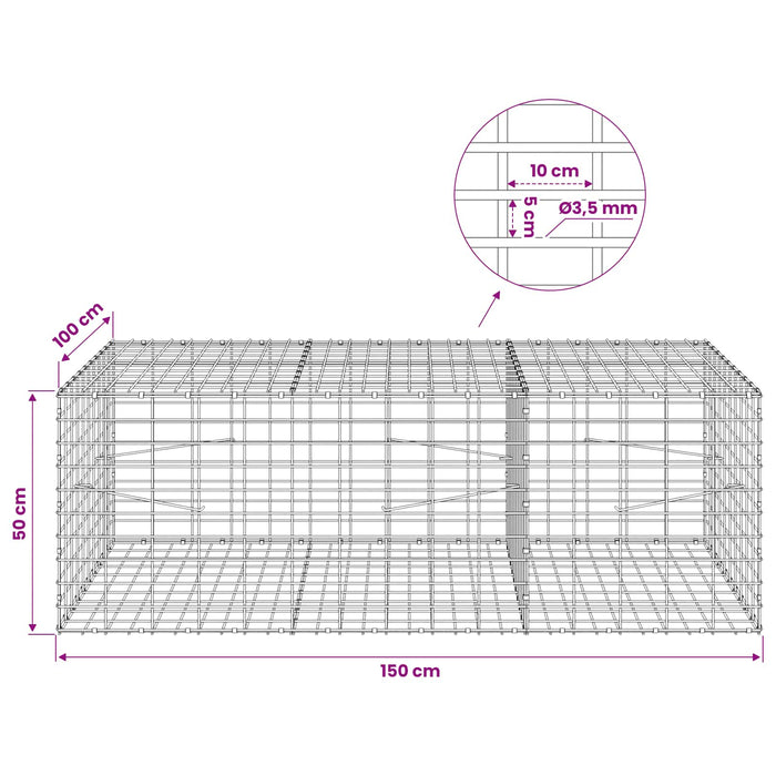 Gabion cu Sârmă de 3,5 mm și Plasă de 5x10 cm 150x100x50 cm WALTI