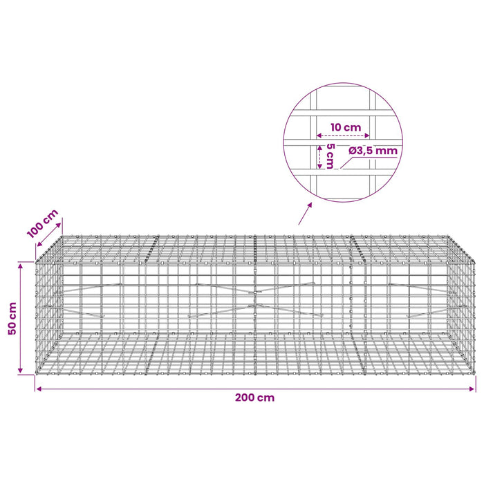 Gabion cu Sârmă de 3,5 mm și Plasă de 5x10 cm 200x100x50 cm WALTI