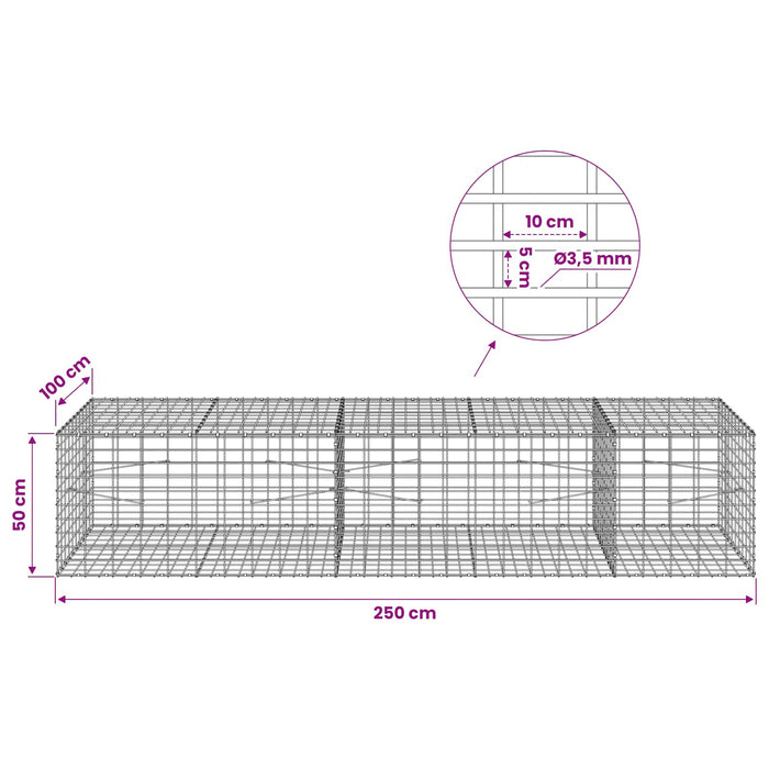 Gabion cu Sârmă de 3,5 mm și Plasă de 5x10 cm 250x100x50 cm WALTI