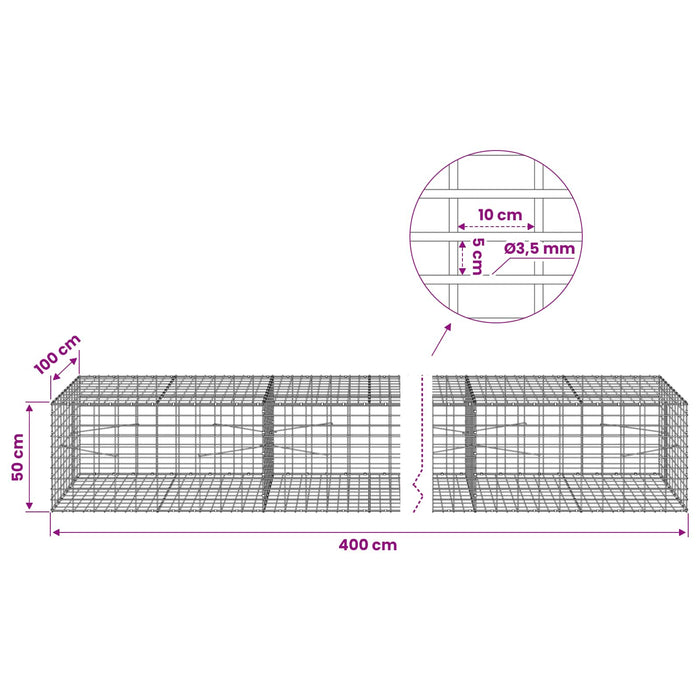 Gabion cu Sârmă de 3,5 mm și Plasă de 5x10 cm 400x100x50 cm WALTI