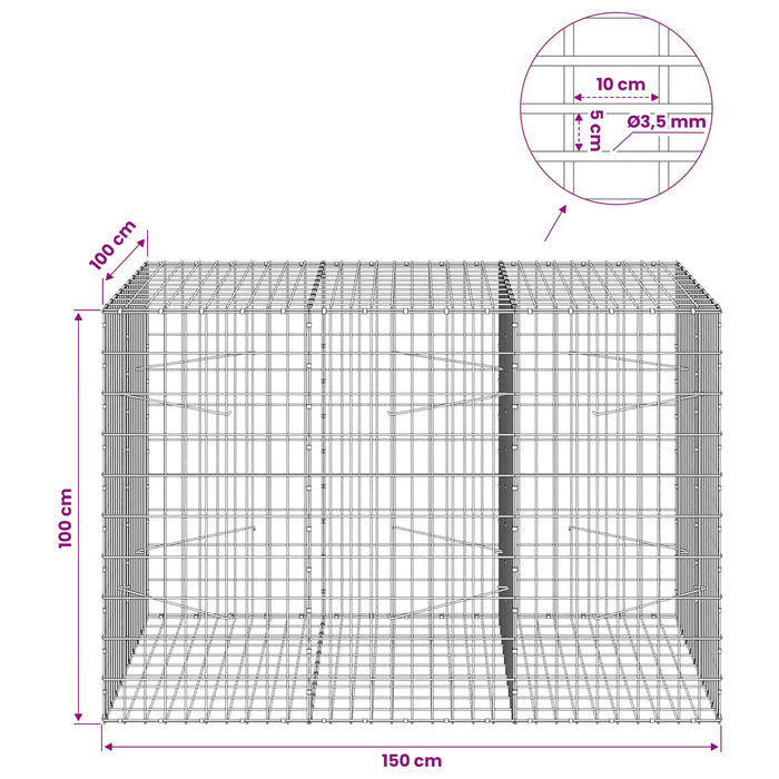Gabion cu Sârmă de 3,5 mm și Plasă de 5x10 cm 150x100x100 cm WALTI