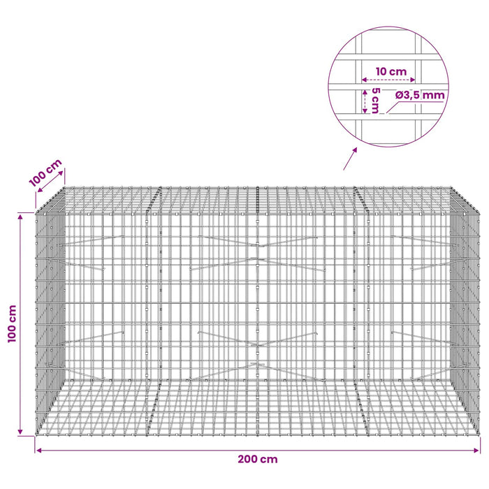 Gabion cu Sârmă de 3,5 mm și Plasă de 5x10 cm 200x100x100 cm WALTI