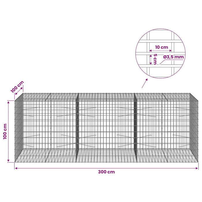 Gabion cu Sârmă de 3,5 mm și Plasă de 5x10 cm 300x100x100 cm WALTI