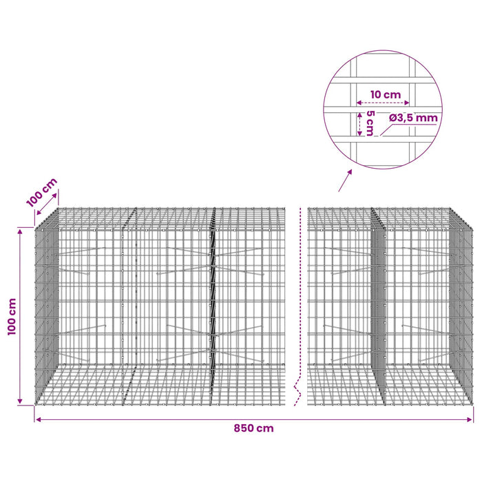 Gabion cu Sârmă de 3,5 mm și Plasă de 5x10 cm 850x100x100 cm WALTI