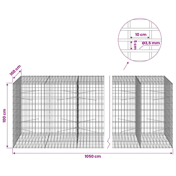 Gabion cu Sârmă de 3,5 mm și Plasă de 5x10 cm 1050x100x100 cm - WALTI WALTI