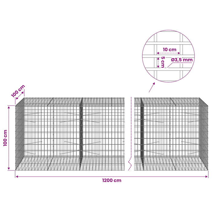 Gabion cu Sârmă de 3,5 mm și Plasă de 5x10 cm 1200x100x100 cm WALTI