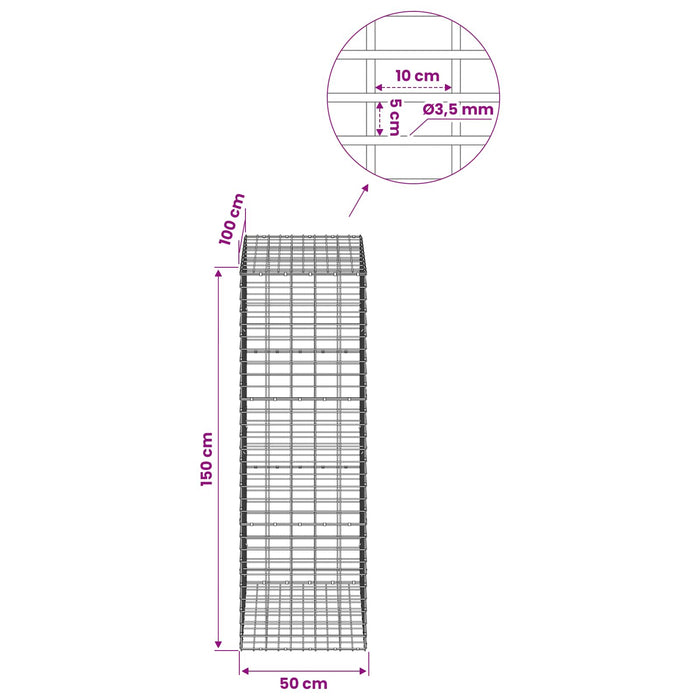 Gabion cu Sârmă de 3,5 mm și Plasă de 5x10 cm 50x100x150 cm WALTI