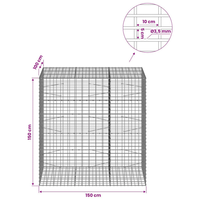 Gabion cu Sârmă de 3,5 mm și Plasă de 5x10 cm 150x100x150 cm - WALTI WALTI