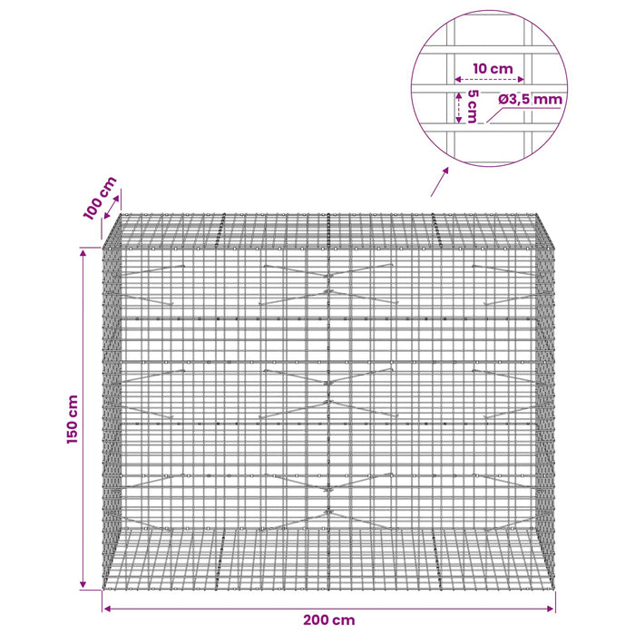 Gabion cu Sârmă de 3,5 mm și Plasă de 5x10 cm 200x100x150 cm WALTI