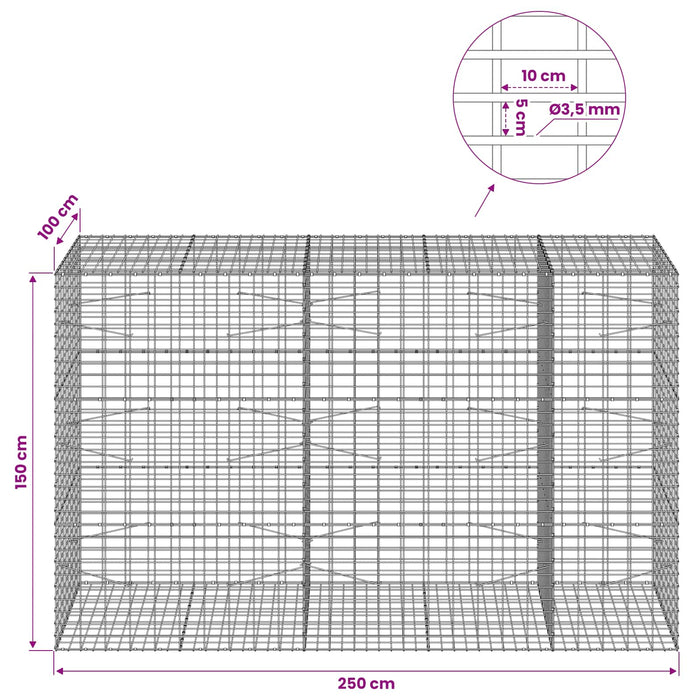 Gabion cu Sârmă de 3,5 mm și Plasă de 5x10 cm 250x100x150 cm WALTI