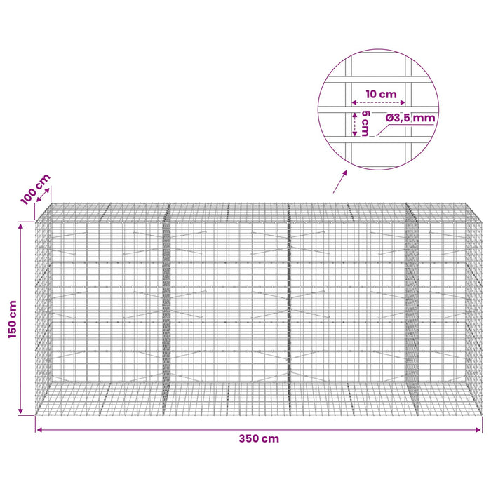 Gabion cu Sârmă de 3,5 mm și Plasă de 5x10 cm 350x100x150 cm - WALTI WALTI