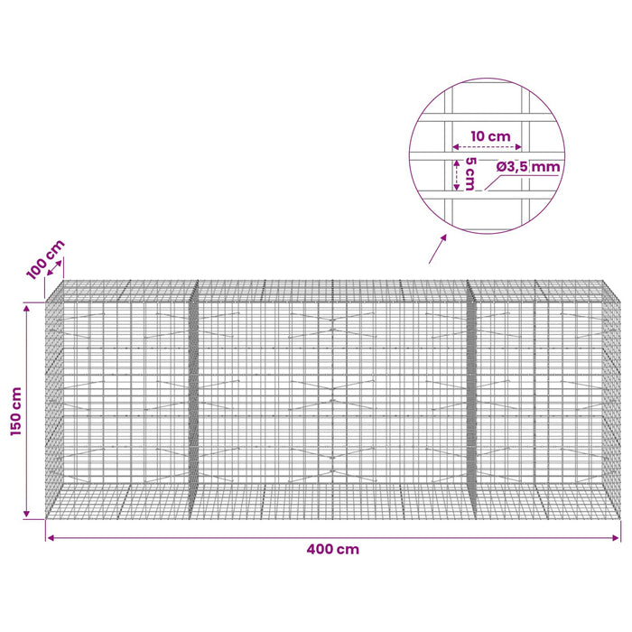 Gabion cu Sârmă de 3,5 mm și Plasă de 5x10 cm 400x100x150 cm WALTI