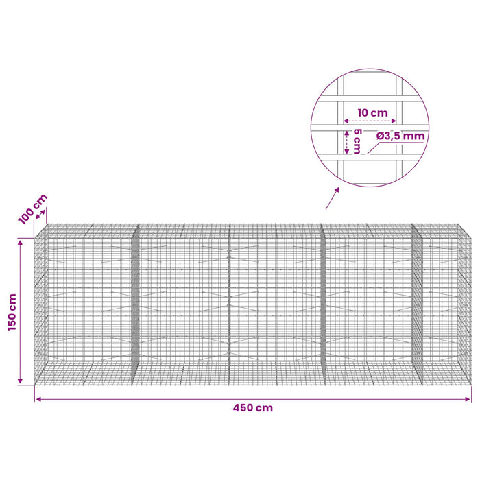 Gabion cu Sârmă de 3,5 mm și Plasă de 5x10 cm 450x100x150 cm - WALTI WALTI
