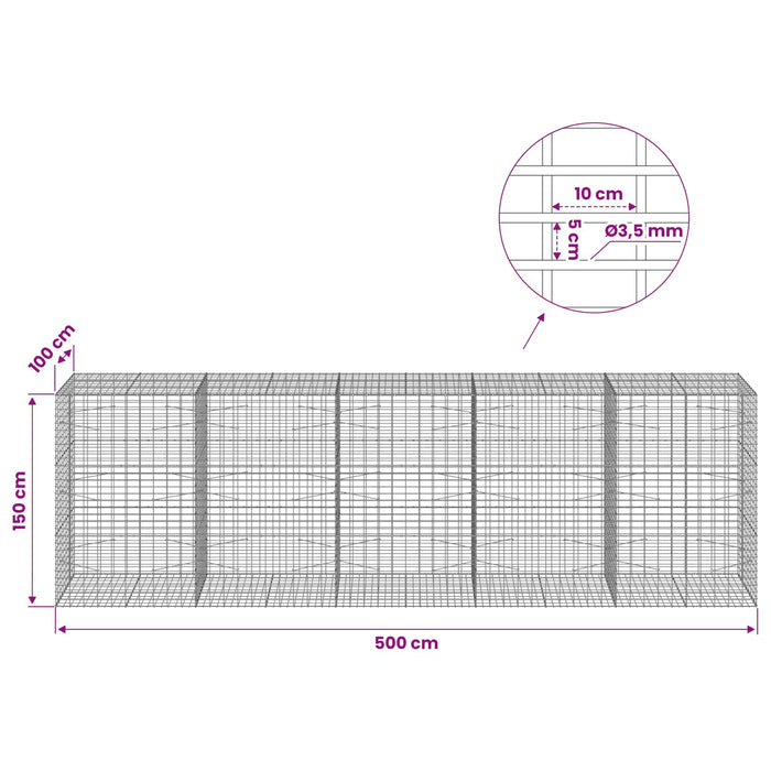 Gabion cu Sârmă de 3,5 mm și Plasă de 5x10 cm 500x100x150 cm WALTI