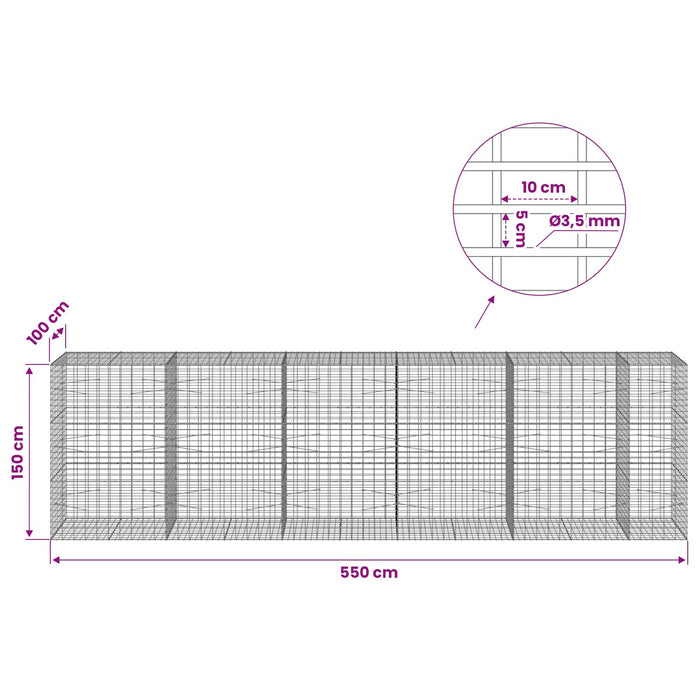 Gabion cu Sârmă de 3,5 mm și Plasă de 5x10 cm 550x100x150 cm WALTI