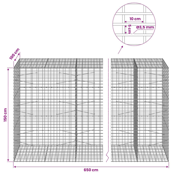 Gabion cu Sârmă de 3,5 mm și Plasă de 5x10 cm 650x100x150 cm WALTI