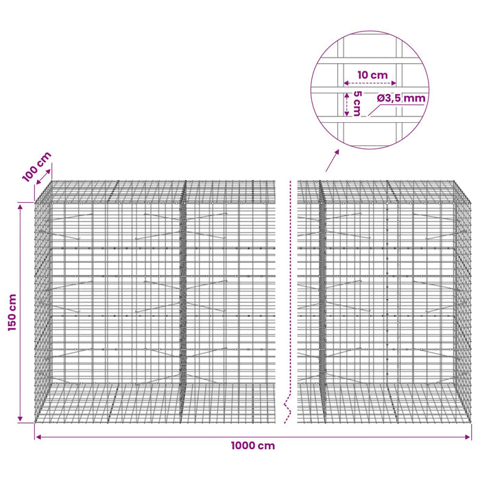Gabion cu Sârmă de 3,5 mm și Plasă de 5x10 cm 1000x100x150 cm WALTI