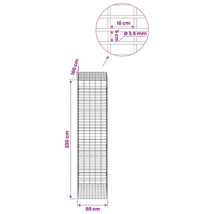Gabion cu Sârmă de 3,5 mm și Plasă de 5x10 cm 50x100x200 cm WALTI