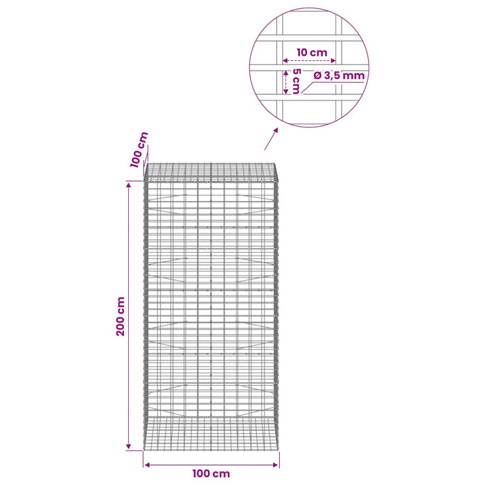 Gabion cu Sârmă de 3,5 mm și Plasă de 5x10 cm 100x100x200 cm WALTI