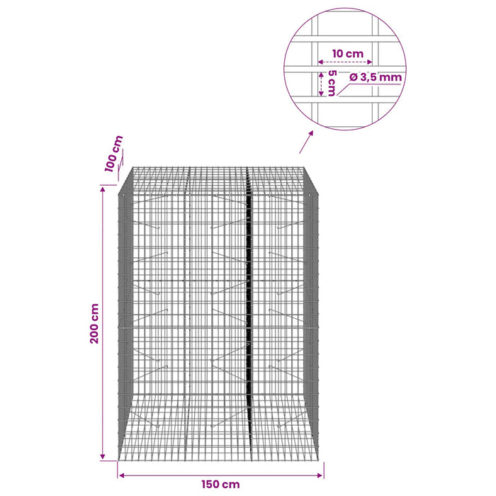 Gabion cu Sârmă de 3,5 mm și Plasă de 5x10 cm 150x100x200 cm WALTI