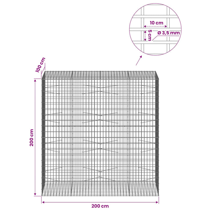 Gabion cu Sârmă de 3,5 mm și Plasă de 5x10 cm 200x100x200 cm WALTI