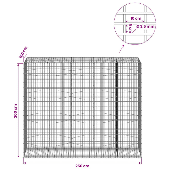 Gabion cu Sârmă de 3,5 mm și Plasă de 5x10 cm 250x100x200 cm WALTI