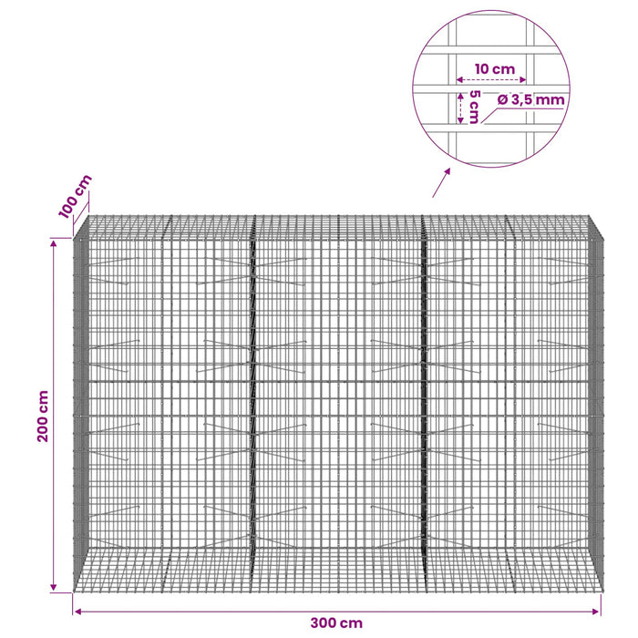 Gabion cu Sârmă de 3,5 mm și Plasă de 5x10 cm 300x100x200 cm WALTI