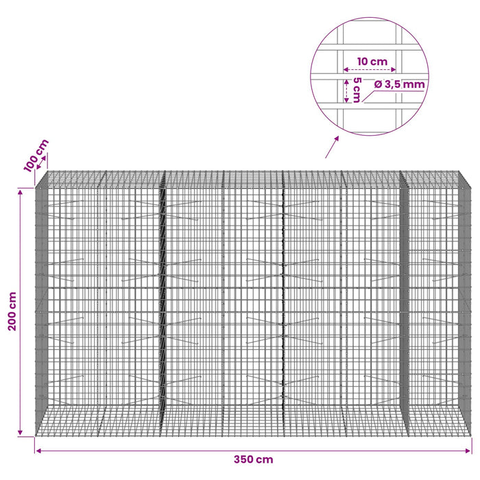 Gabion cu Sârmă de 3,5 mm și Plasă de 5x10 cm 350x100x200 cm WALTI
