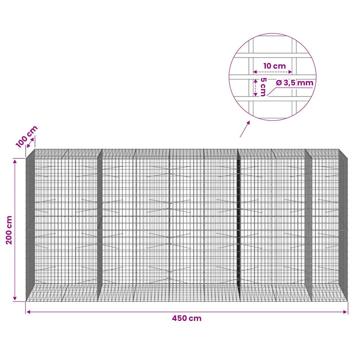 Gabion cu Sârmă de 3,5 mm și Plasă de 5x10 cm 450x100x200 cm WALTI