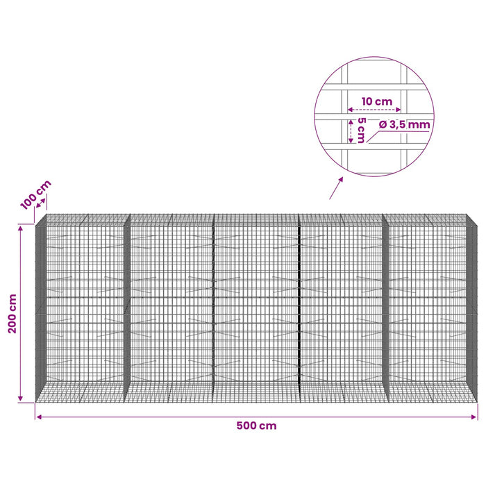 Gabion cu Sârmă de 3,5 mm și Plasă de 5x10 cm 500x100x200 cm WALTI