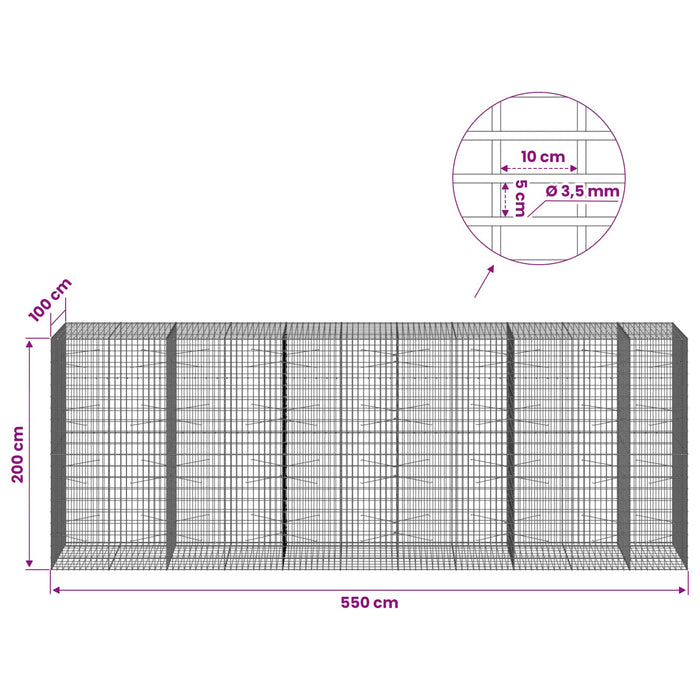 Gabion cu Sârmă de 3,5 mm și Plasă de 5x10 cm 550x100x200 cm WALTI