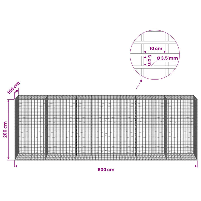Gabion cu Sârmă de 3,5 mm și Plasă de 5x10 cm 600x100x200 cm WALTI