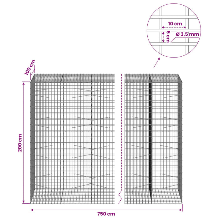 Gabion cu Sârmă de 3,5 mm și Plasă de 5x10 cm 750x100x200 cm WALTI