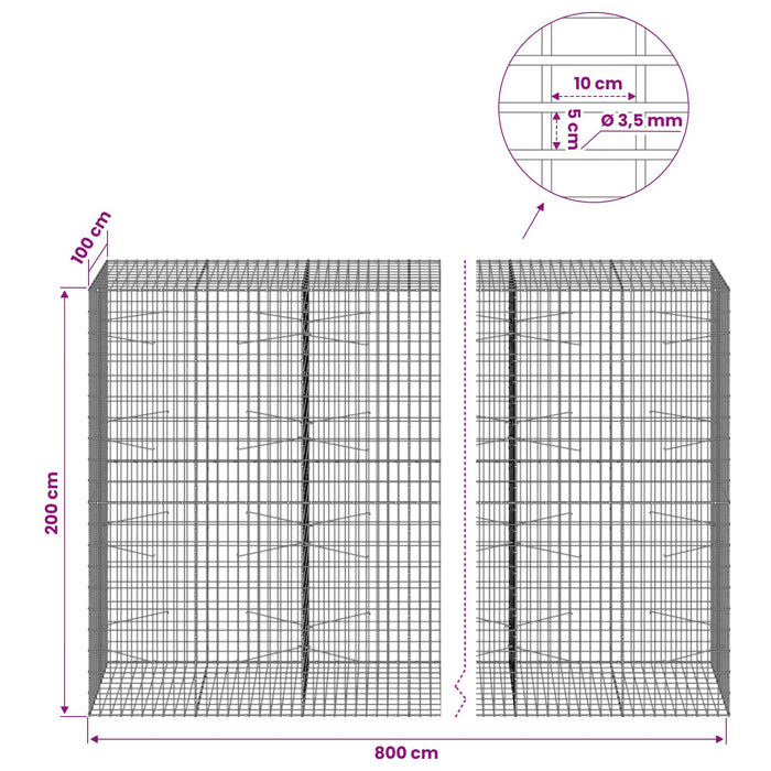 Gabion cu Sârmă de 3,5 mm și Plasă de 5x10 cm 800x100x200 cm WALTI