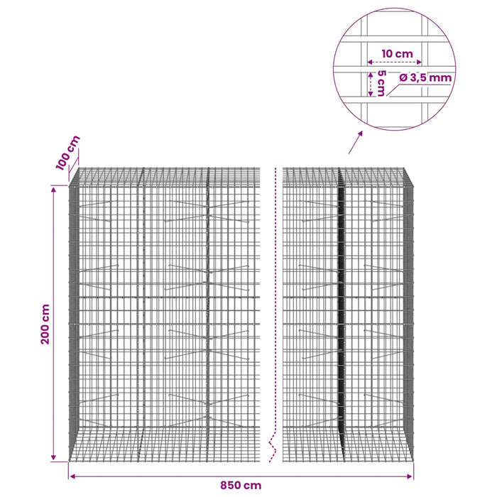 Gabion cu Sârmă de 3,5 mm și Plasă de 5x10 cm 850x100x200 cm WALTI