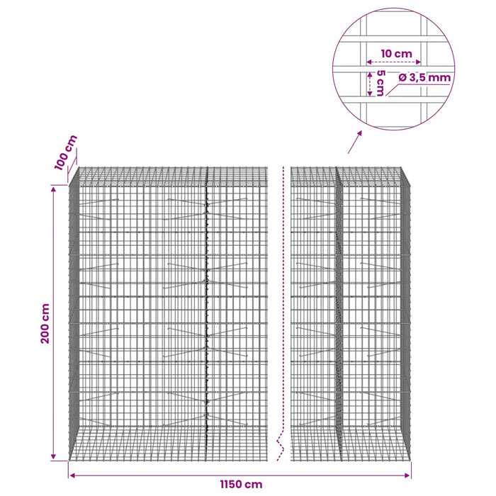 Gabion cu Sârmă de 3,5 mm și Plasă de 5x10 cm 1150x100x200 cm WALTI