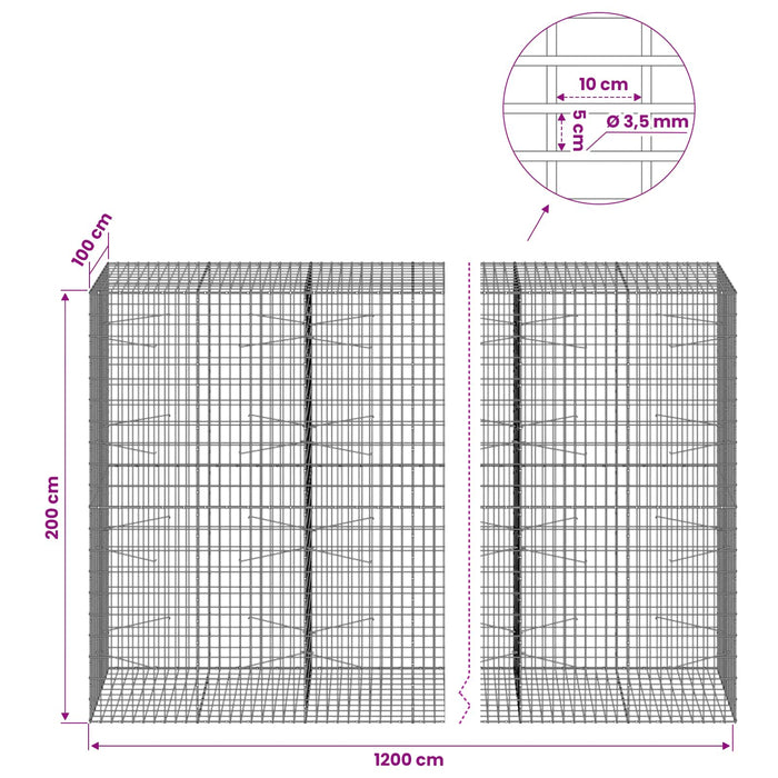 Gabion cu Sârmă de 3,5 mm și Plasă de 5x10 cm 1200x100x200 cm WALTI