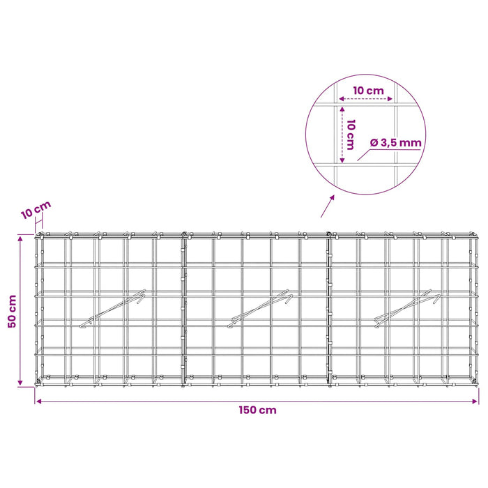 Gabion cu Fir de 3,5 mm și Plasă de 10x10 cm 150x10x50 cm WALTI
