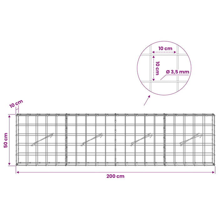 Gabion cu Fir de 3,5 mm și Plasă de 10x10 cm 200x10x50 cm WALTI