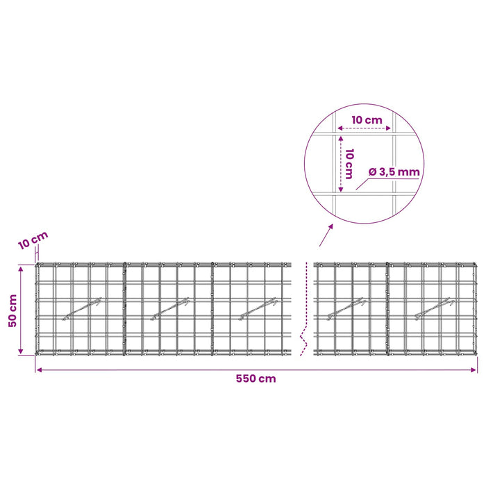 Gabion cu Fir de 3,5 mm și Plasă de 10x10 cm 550x10x50 cm WALTI