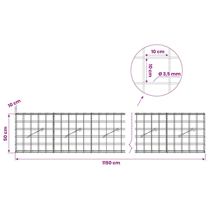 Gabion cu Fir de 3,5 mm și Plasă de 10x10 cm 1150x10x50 cm WALTI