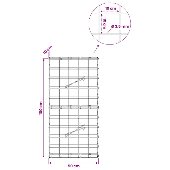Gabion cu Fir de 3,5 mm și Plasă de 10x10 cm 50x10x100 cm WALTI