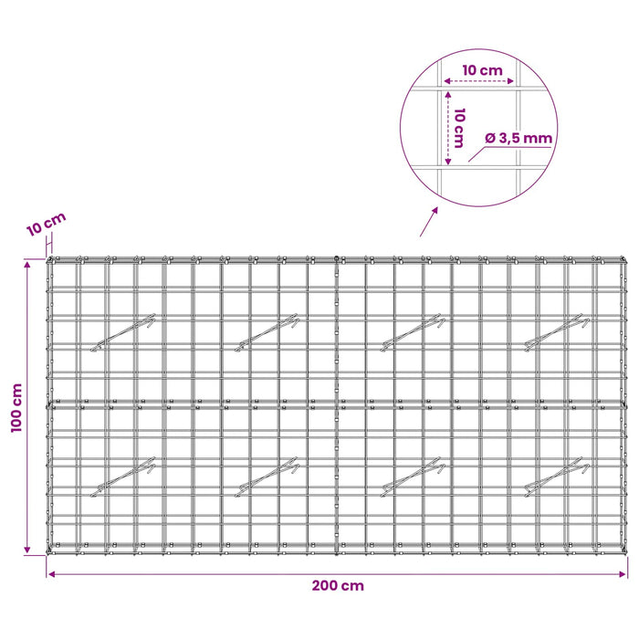 Gabion cu Fir de 3,5 mm și Plasă de 10x10 cm 200x10x100 cm WALTI