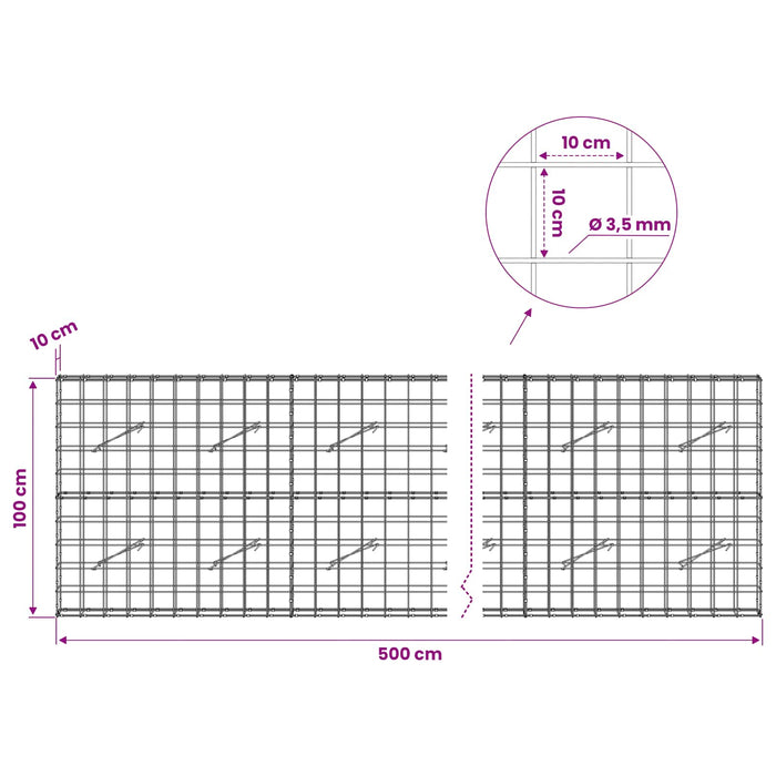 Gabion cu Fir de 3,5 mm și Plasă de 10x10 cm 500x10x100 cm WALTI