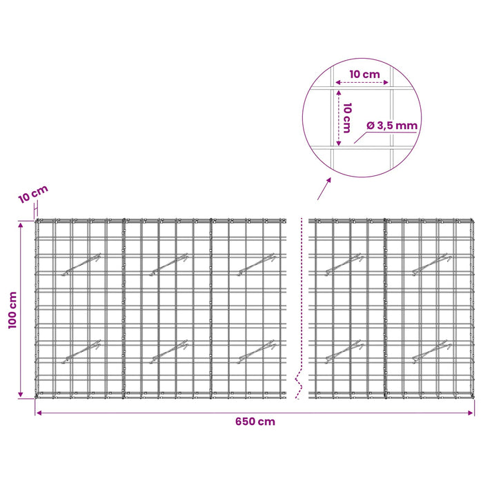 Gabion cu Fir de 3,5 mm și Plasă de 10x10 cm 650x10x100 cm WALTI