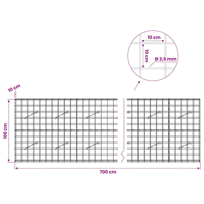 Gabion cu Fir de 3,5 mm și Plasă de 10x10 cm 700x10x100 cm - WALTI WALTI