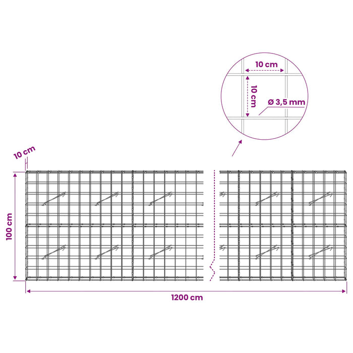 Gabion cu Fir de 3,5 mm și Plasă de 10x10 cm 1200x10x100 cm WALTI