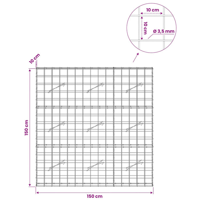 Gabion cu Fir de 3,5 mm și Plasă de 10x10 cm 150x10x150 cm WALTI