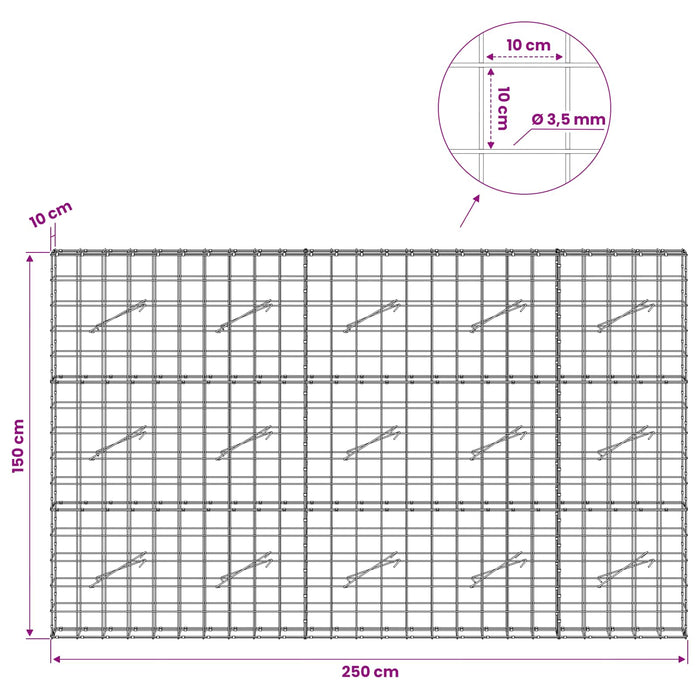 Gabion cu Fir de 3,5 mm și Plasă de 10x10 cm 250x10x150 cm WALTI